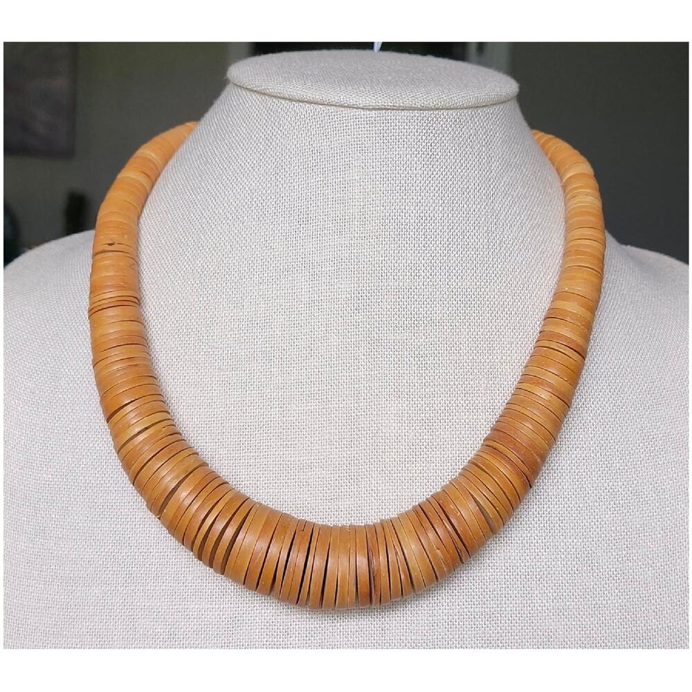 Vintage Berber Graduated Chunky Wood Disc Beaded Necklace, 18" Long